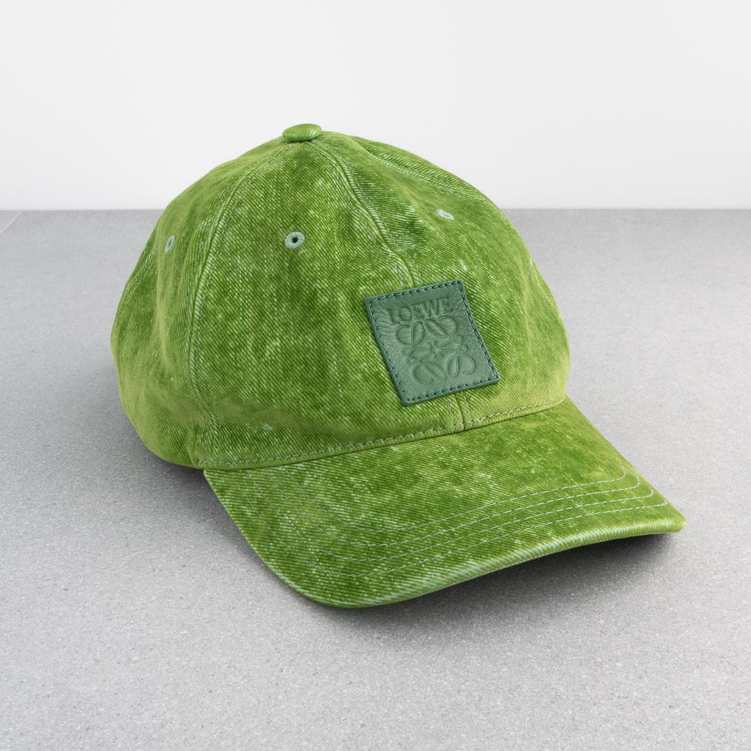 ロエベ パッチ キャップ フロックデニム グリーン アナグラム レザー