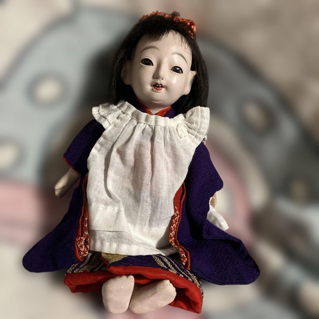 市松人形 小さい 6号 大正時代 女の子 江戸縮緬着物