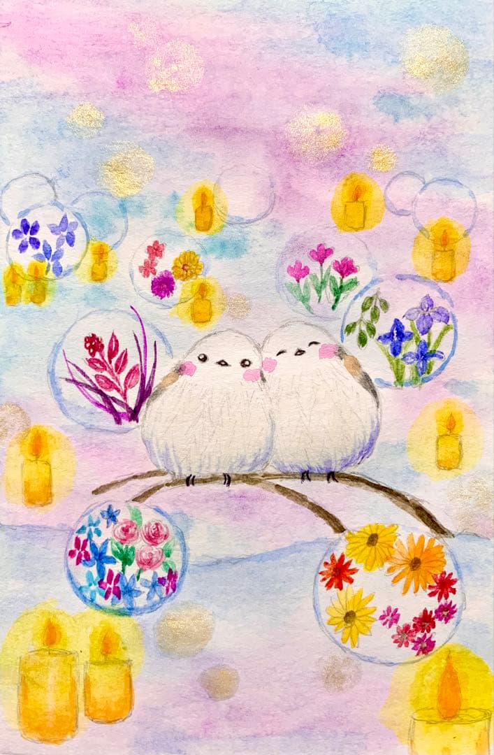 ♡たまみな♡鳥と花の水彩画原画8枚＋複製品13枚セット 容音様専用水彩画 春の花玉と小鳥さん 値段は※900円です - メルカリ