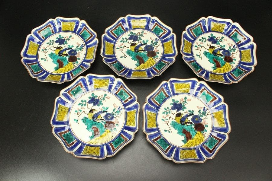 九谷焼 皿揃 色絵花鳥 八角皿 五枚 共箱(メ1538) - メルカリ