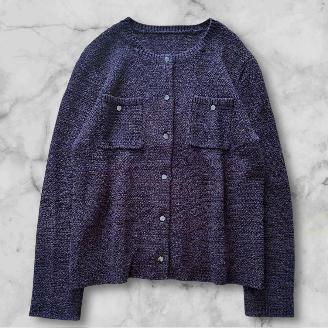 ソージュ Soeju 鹿の子ニットカーディガン アウター ネイビー M 洗濯可