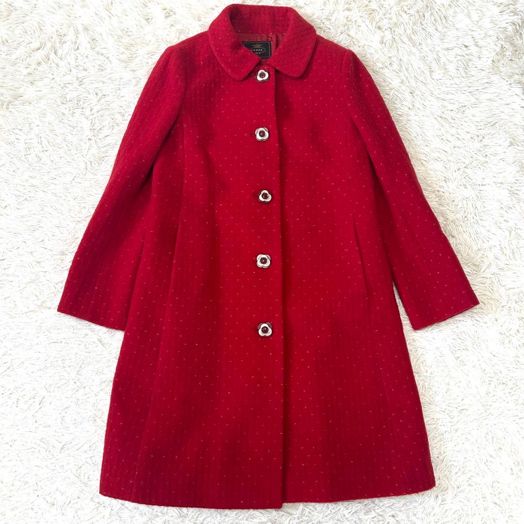 TOCCA 赤 アンゴラブレンドロングコート 丸襟 ウール ボタン ラメ 0/S TOCCA 赤 アンゴラブレンドロングコート 丸襟 ウール ボタン ラメ 0/S