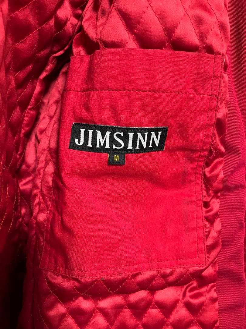 JIMSINN レザーパーツ使用 ベルト ファー付き ダック地 コート 赤 M