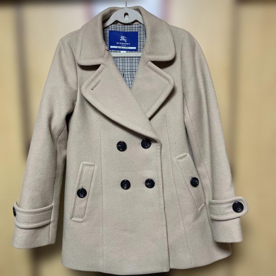 【美品】 バーバリーブルーレーベル アンゴラ Pコート ノバチェック ダブル lcta80547_1.jpg