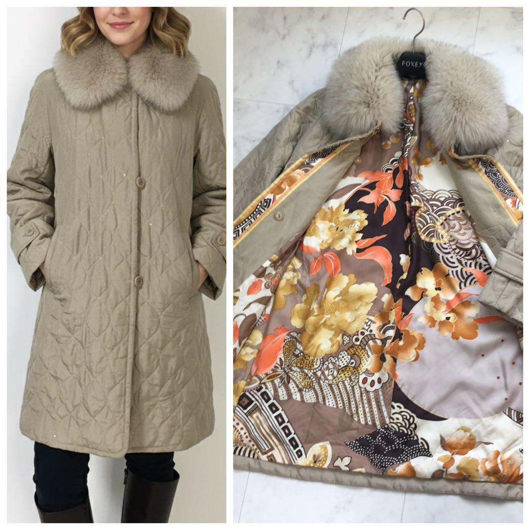 美品 LEONARD レオナール シルク スパンコール 中綿 ファー コート