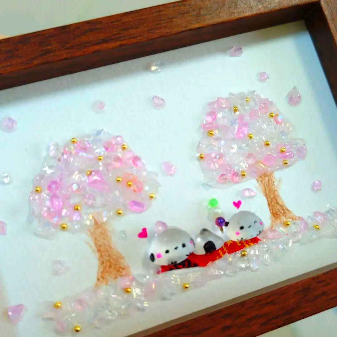 シマエナガ 春 シーグラスアート 桜 花より団子 - メルカリ