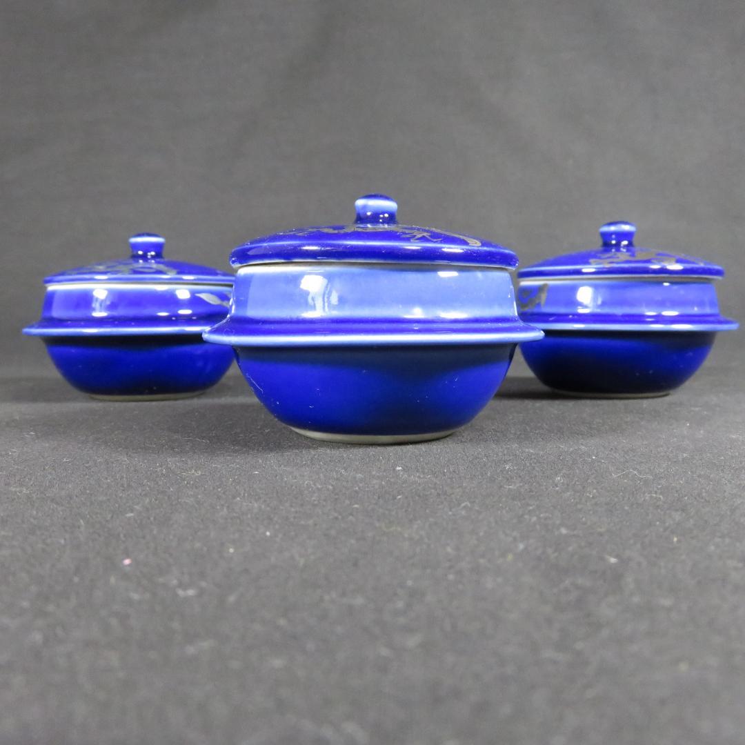 蓋物 3客 瑠璃釉 珍味入れ 銀 銘 龍 鳳凰 明治 大正 昭和初期 - メルカリ