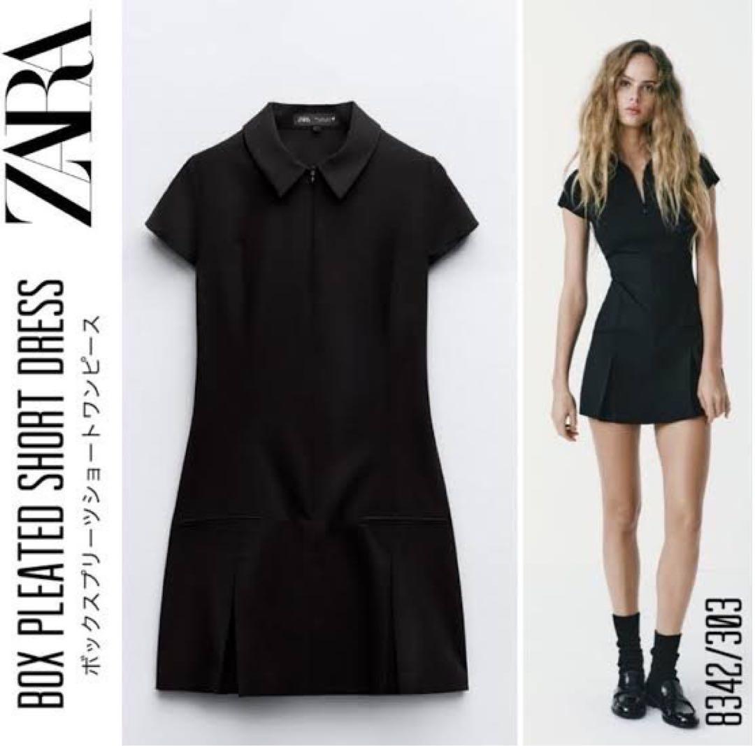 ZARA ボックスプリーツショートワンピース Mサイズ - メルカリ