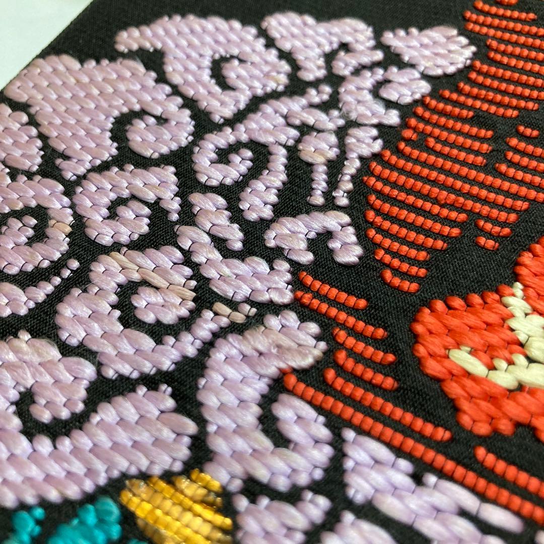 袋帯【龍村平蔵】錦織 手織工芸 正絹 花孔雀紋 黒色 着物帯