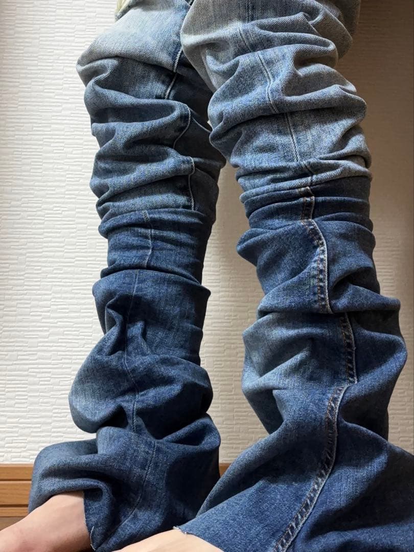 フレアデニム ロングデニム ダメージデニム archive opium Y2K - メルカリ