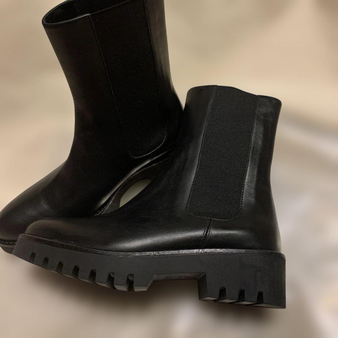 セオリー　ブラックレザーサイドゴアブーツ37(23.5cm)