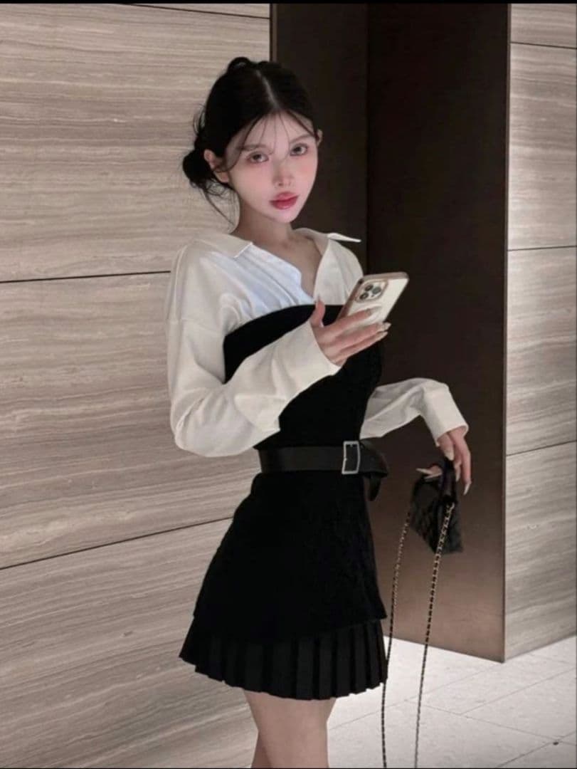 darich シャツドッキングプリーツニットミニワンピース - メルカリ