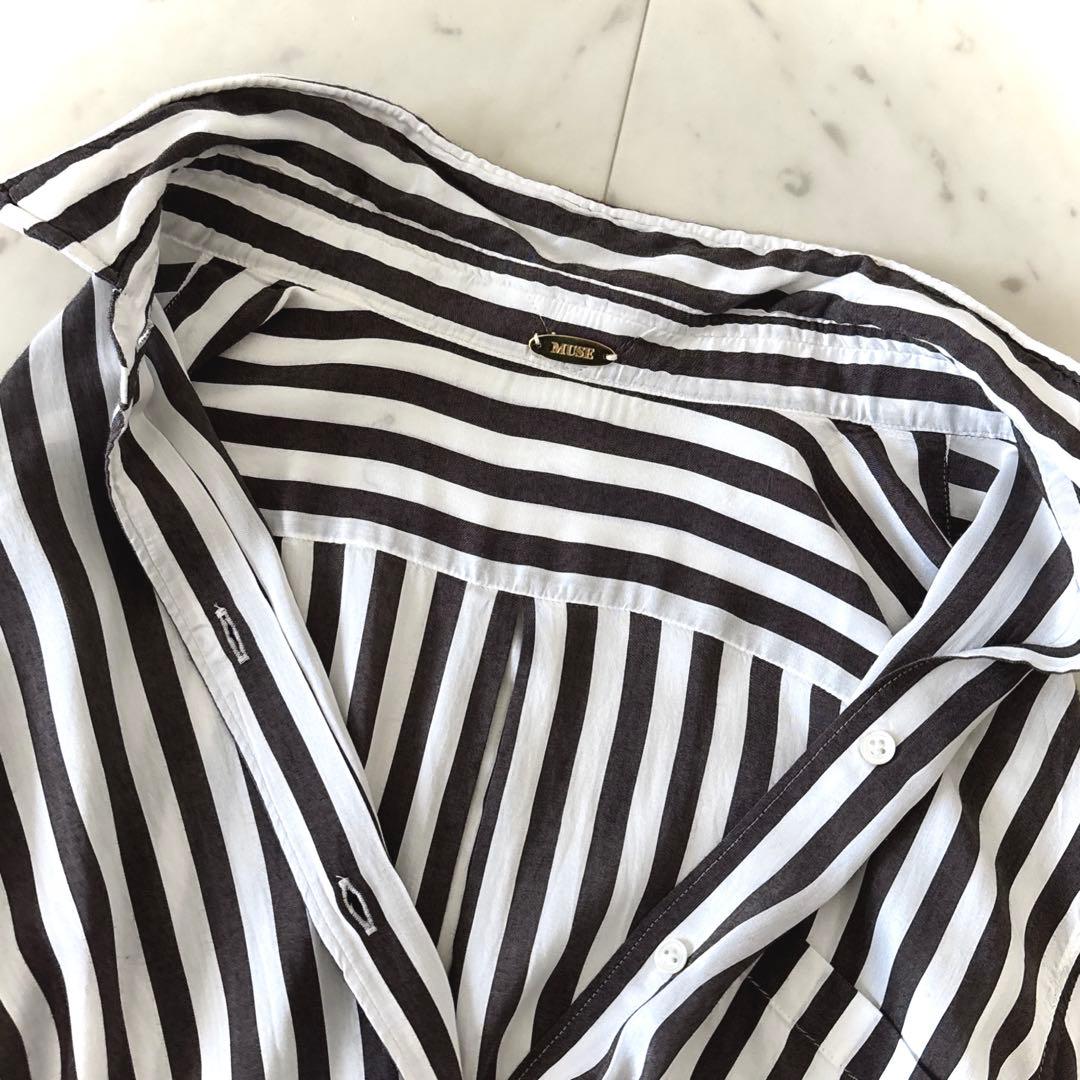 美品 ミューズドゥ ドゥーズィエムクラス シルク混 ストライプシャツ