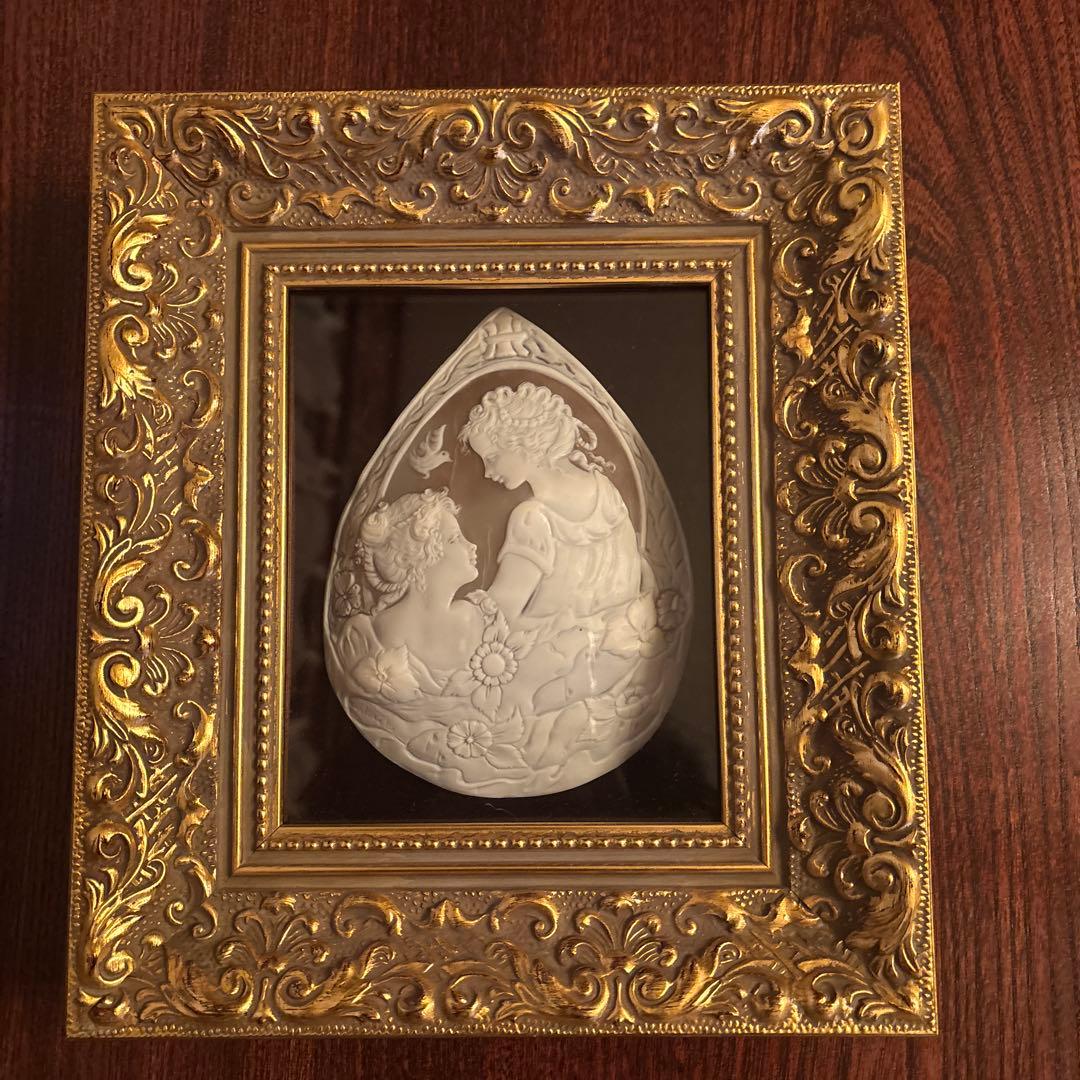 《美品》額装 カメオ 彫刻作品 伝統工芸品 額縁