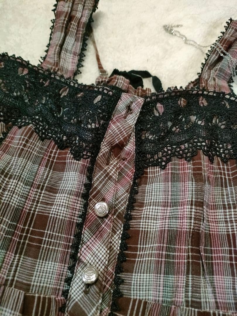 リズリサ トゥララ チェック ダークコア リボン レース y2k ワンピース