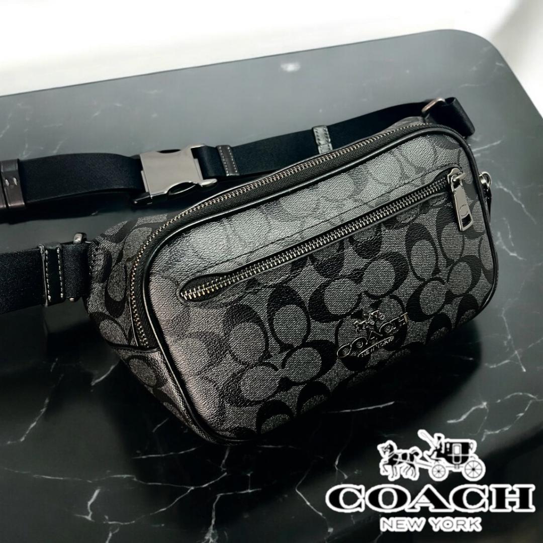 ✨正規品＆極美品‼️✨ コーチ エアリス シグネーチャー ボディバッグ グレー COACH（コーチ） バッグ メンズ ボディバッグ シグネチャー エリアス