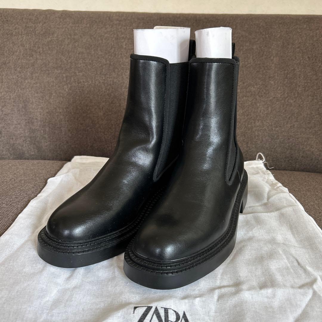 ZARA フラットチェルシーブーツ 37 ブラック 未使用 - メルカリ