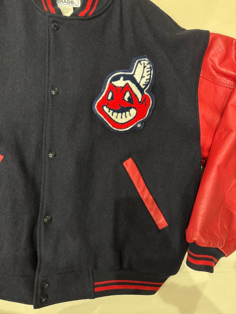 90s】MIRAGE ウールレザースタジャン インディアンスネイビー/レッド