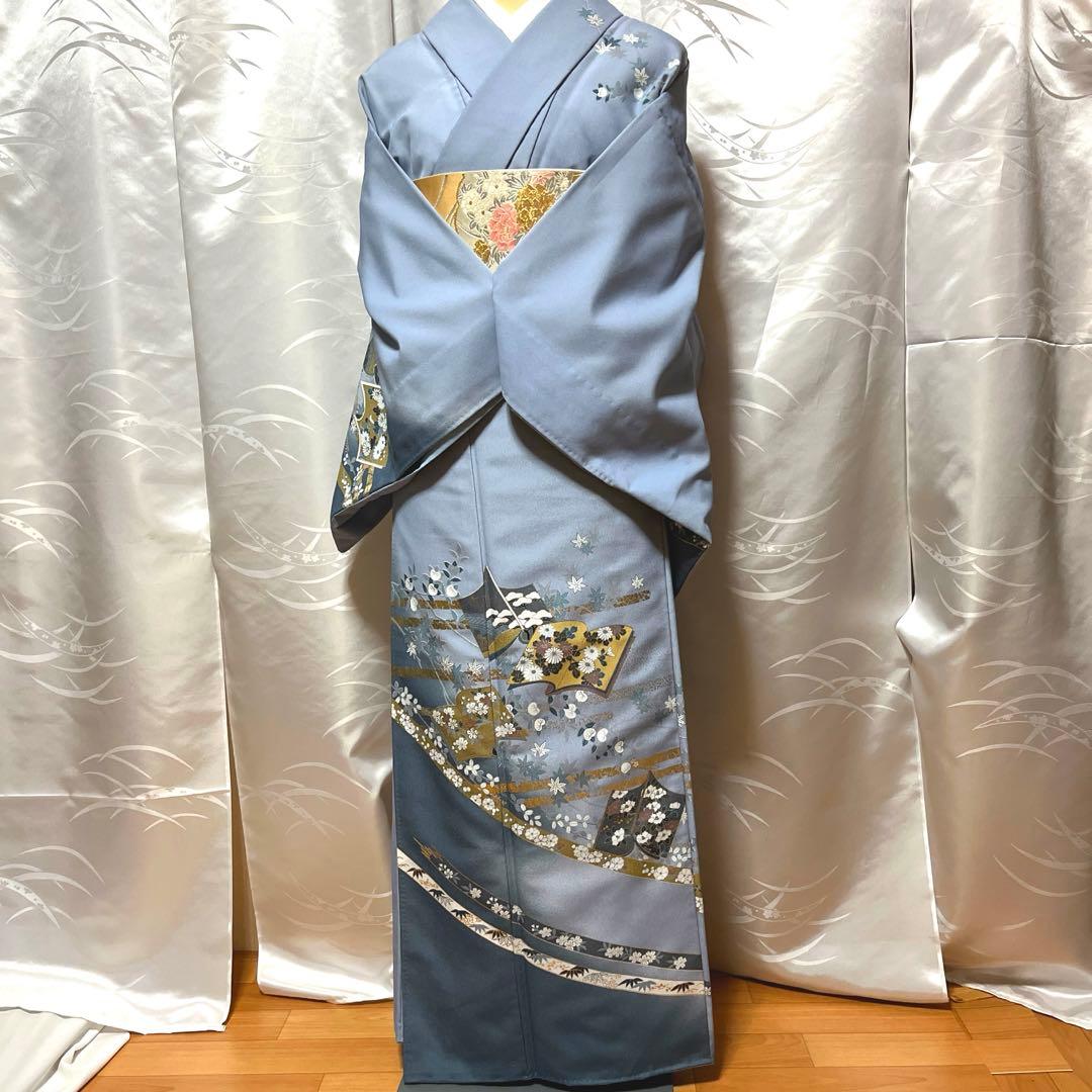 胴抜き】洗える着物 訪問着 グレイッシュな水色 - メルカリ