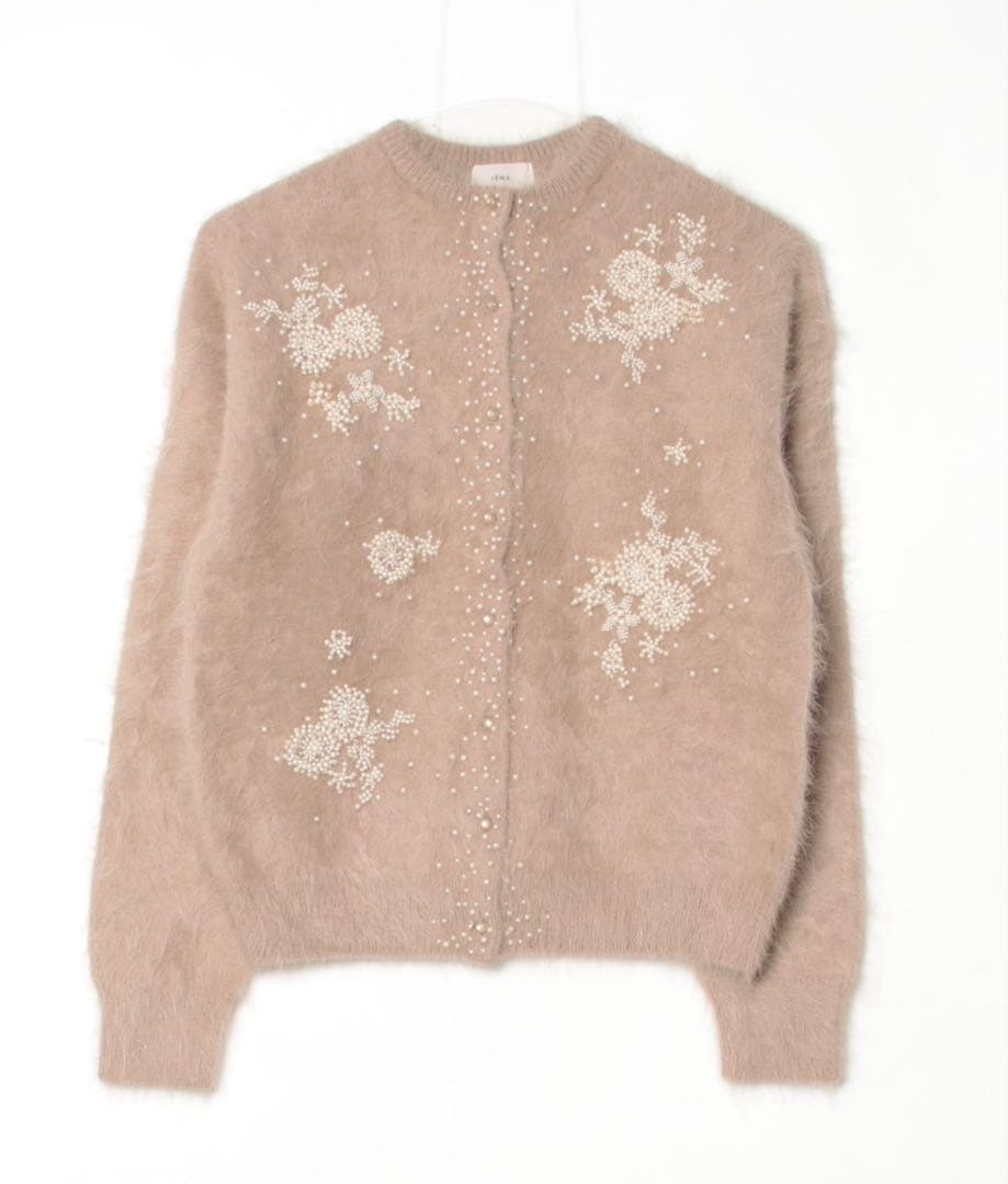 美品！IENA アンゴラ混 パールビーズ 刺繍カーディガン イエナ ファー