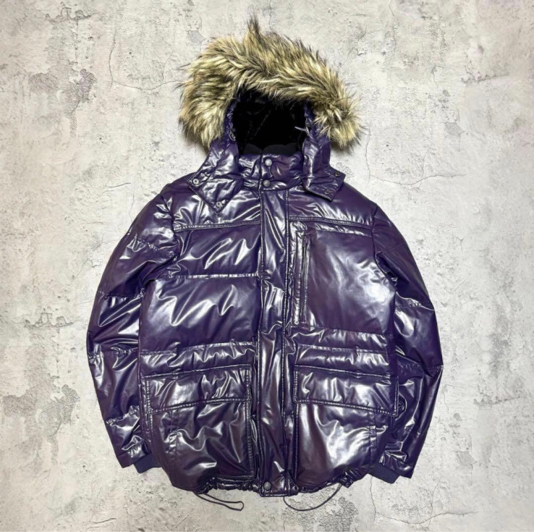 OLD UNIQLO Y2K 光沢パープル プレミアムダウンジャケット ファー