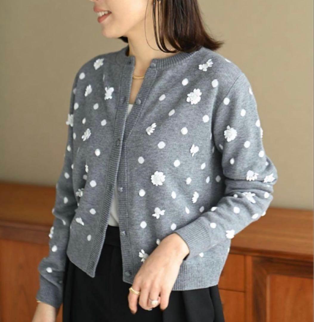 trefle+1 トレフルプラスワン　ドットスパンコールカーディガン　グレー ドットスパンコールカーディガン | Cardigan,長袖 | | TREFLE＋1