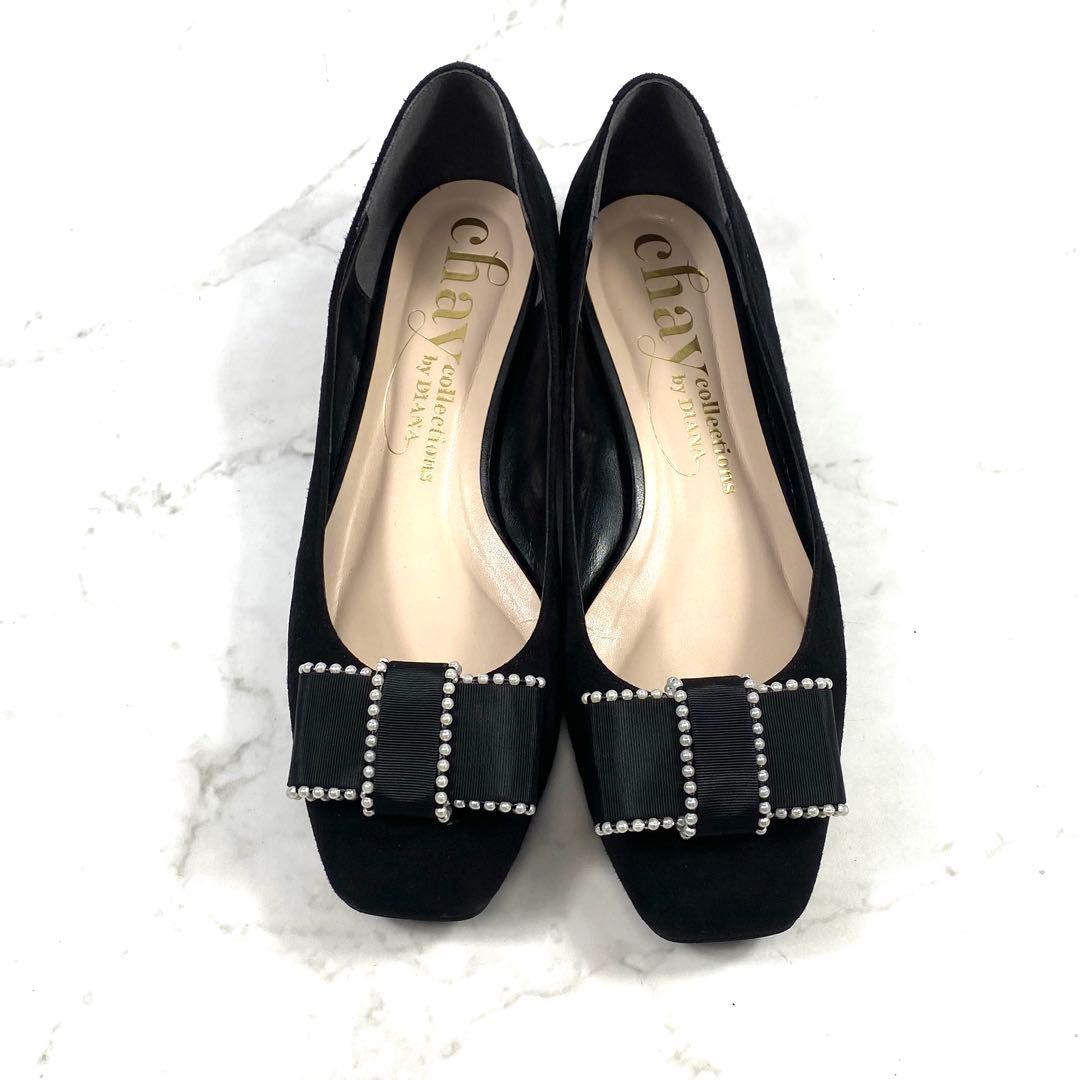 DIANA x chay パールリボン パンプス フラットシューズ 黒 24.5