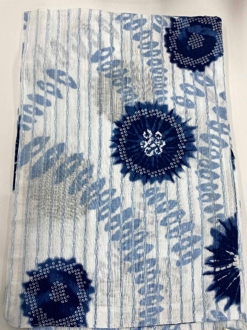 半額以下☆最終価格☆美術サロン高級浴衣 近江ちぢみ藍捺染 白紺 知多