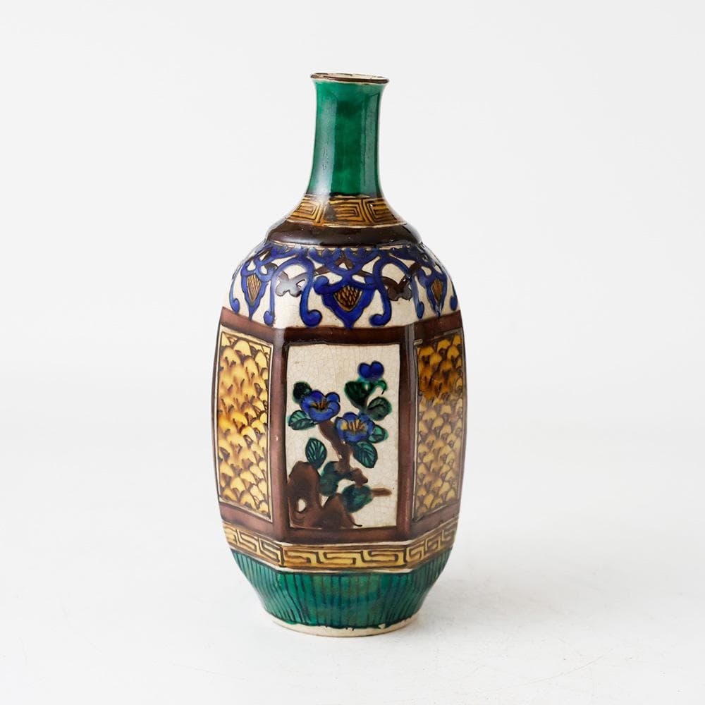 明治25年（1892年）購入の品 青手古九谷 徳利二客 花唐草文 金継共箱