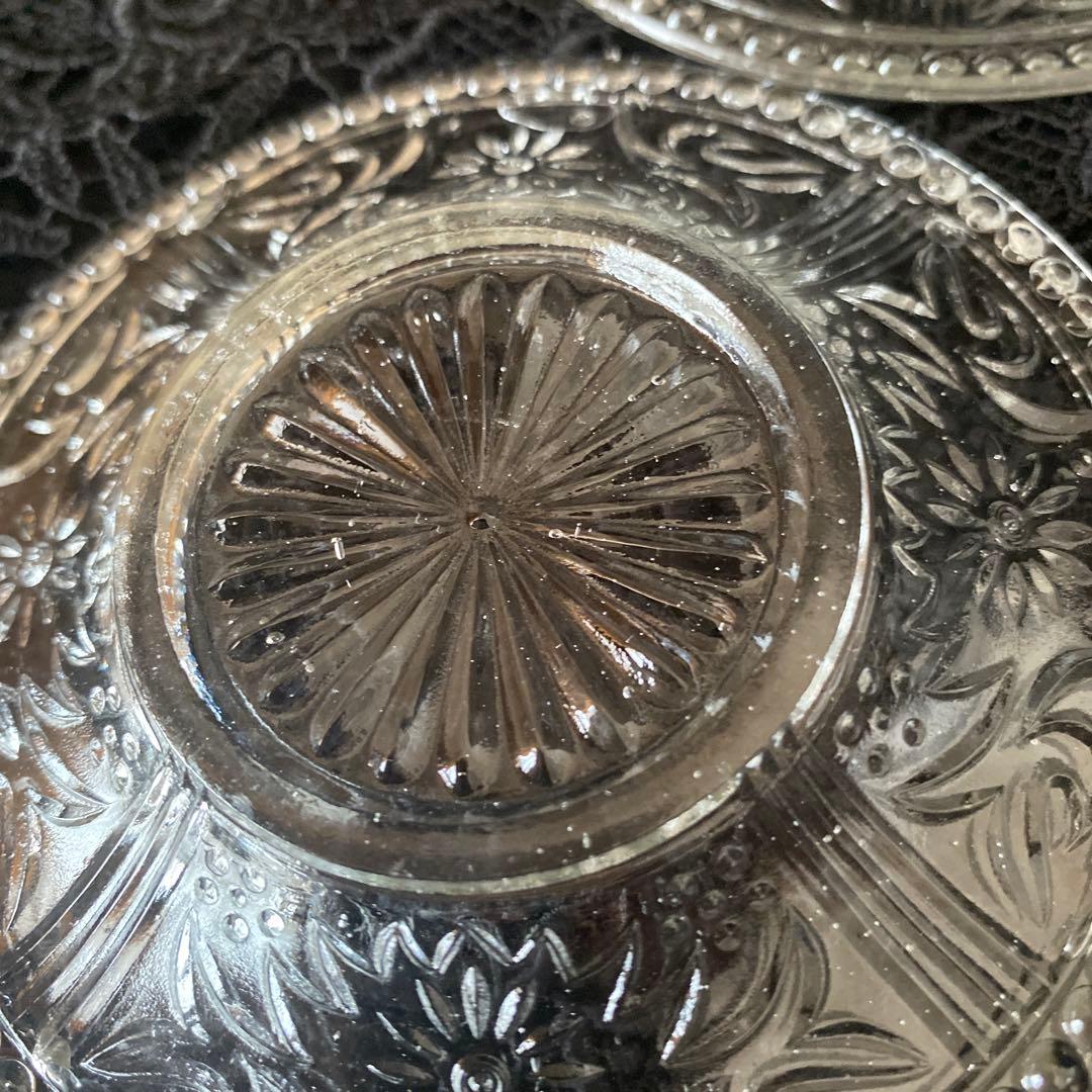 大正戦前 プレスガラス 皿 豆皿 プレート 菓子皿 骨董和ガラス古ガラス