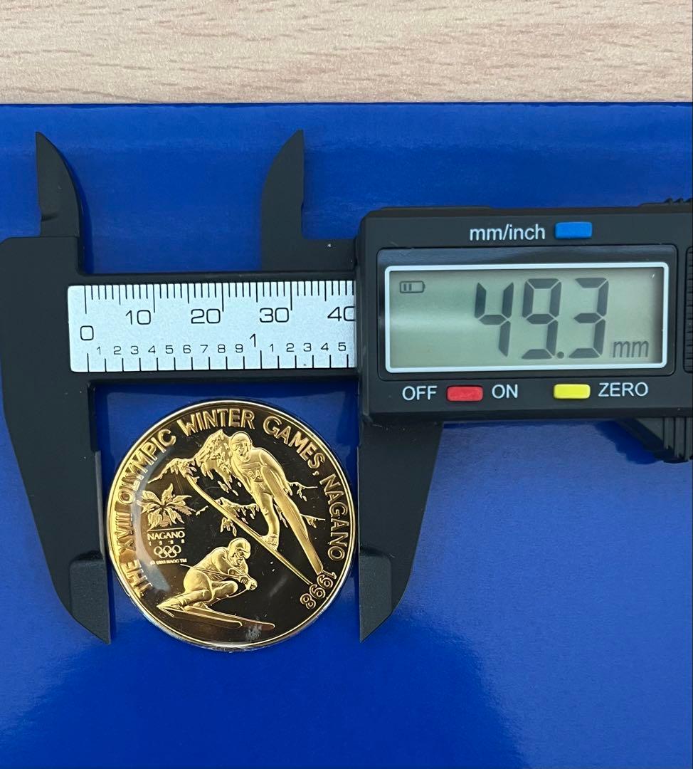 1998年長野オリンピック記念 純銀メダル 純金仕上げsilver999約35g