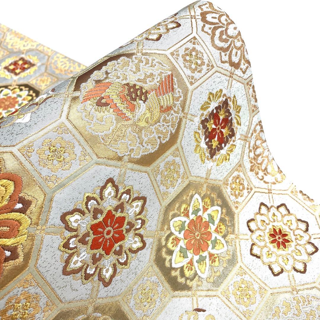 帯1661 ○高級 正絹 六通 袋帯 花文 華文