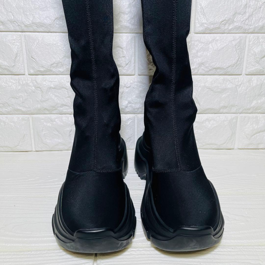 極美品】YELLO 厚底ストレッチニーハイ ブーツS黒サイドジップ Y2K