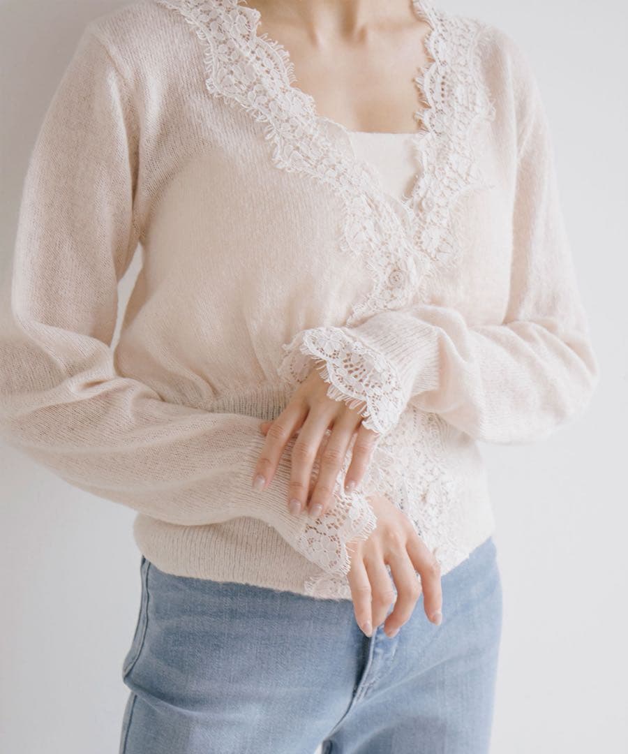 Aiméine シアーモヘヤレースカーディガン Aimeine - メルカリ