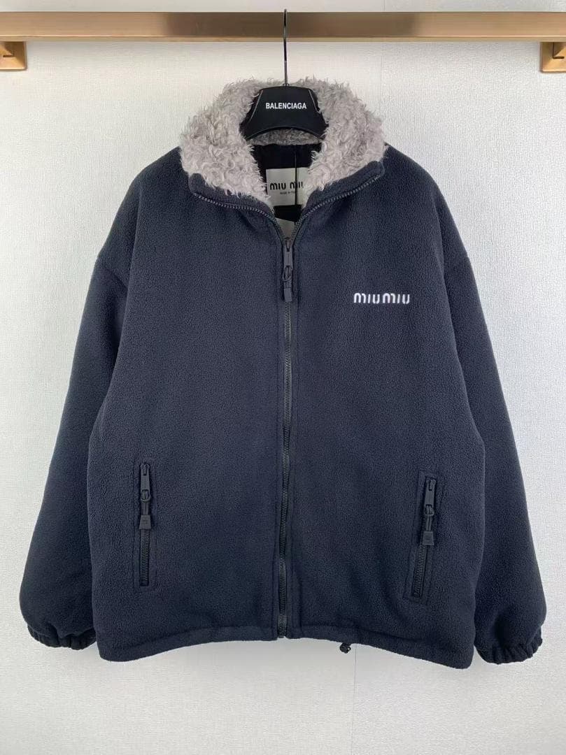極美品miu miu ネイビー ジップアップ ジャケット