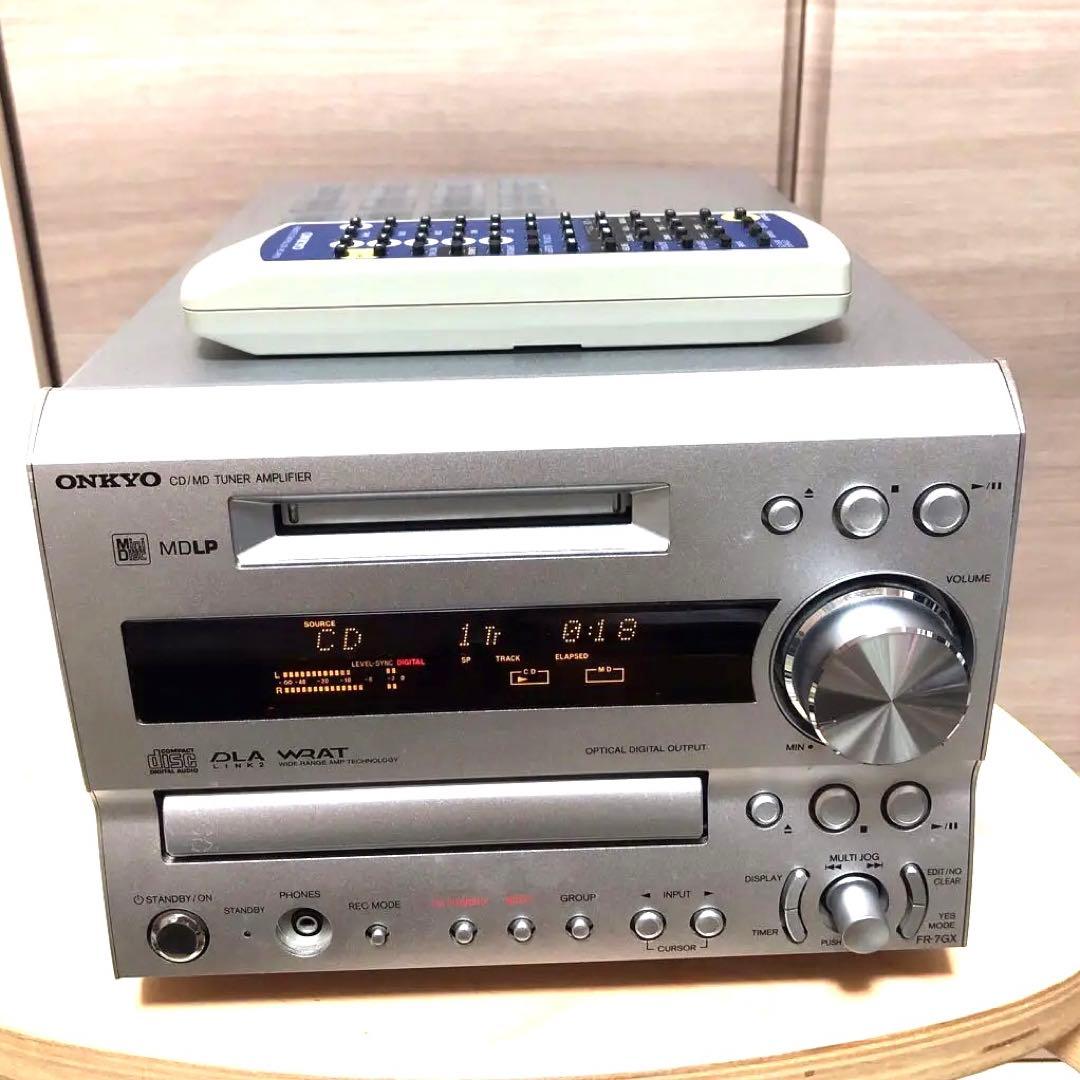 ONKYO FR-7GX CD MDコンポ リモコン付 再生動作品 現状渡し品 ONKYO FR-7GX オンキョー オンキョウ CD⁄MDシステムコンポ(MD