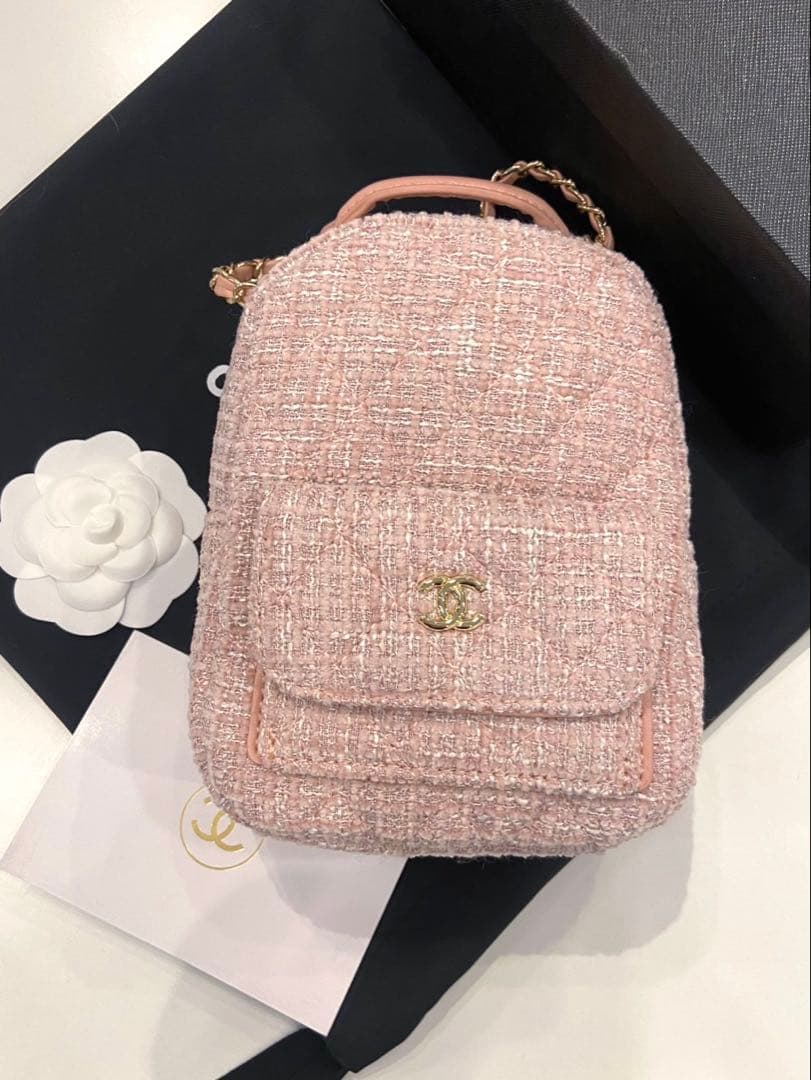 シャネル ツイードチェーンミニバックパック ピンク ノベルティ - メルカリ