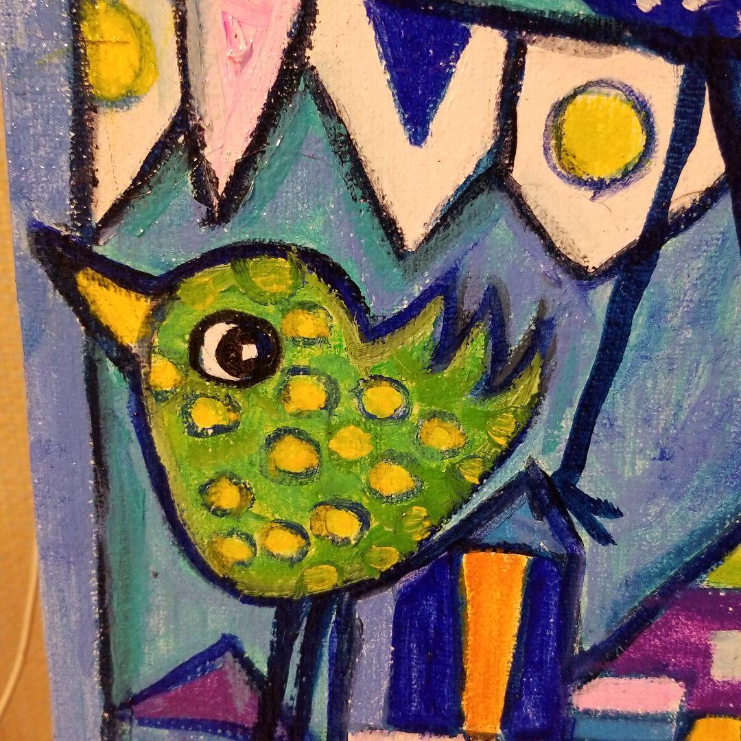 油絵 にゃんこ様専用 足の長い鳥が住む街