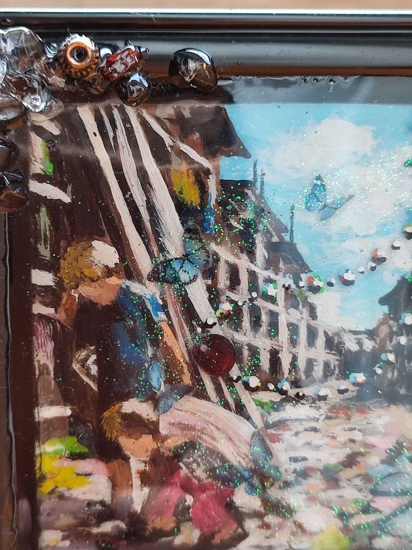 絵画 レジン 約束 スラム街の少年と少女（ガーネット,サンストーン水晶）