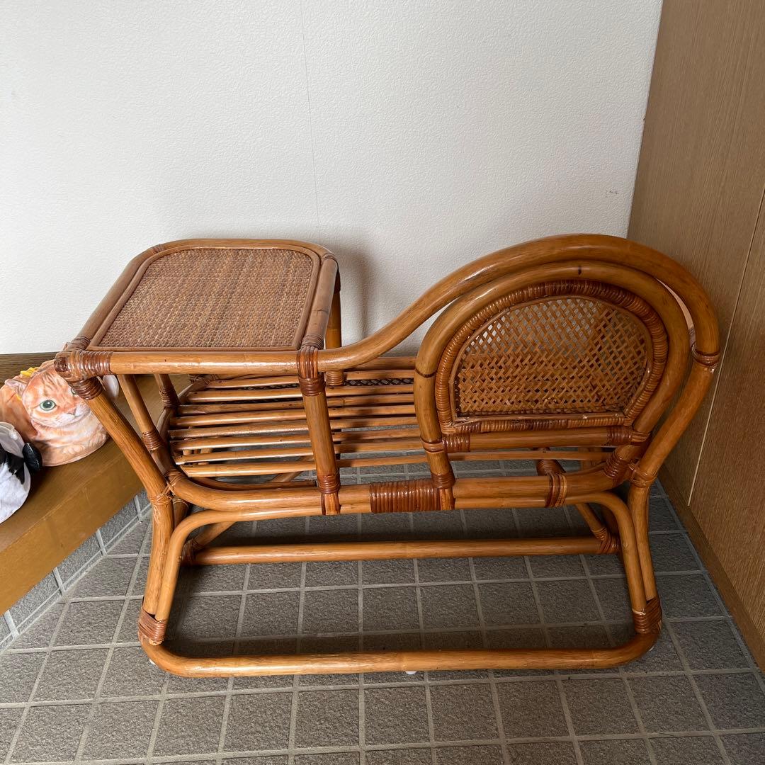 昭和レトロ 藤 アンティーク ラタン サイドテーブル付チェア 椅子