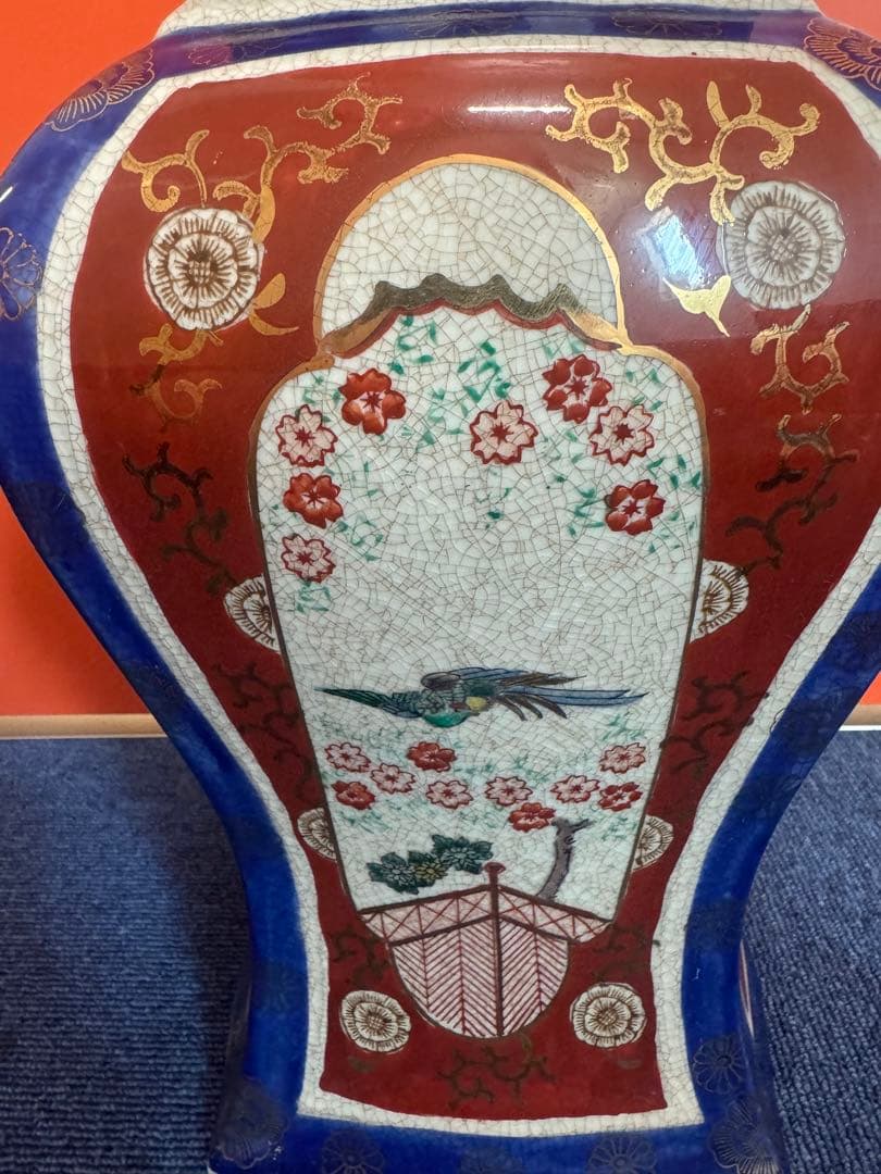 1862 薩摩焼 花鳥図 沈香壺 飾壺 高38cm 時代物