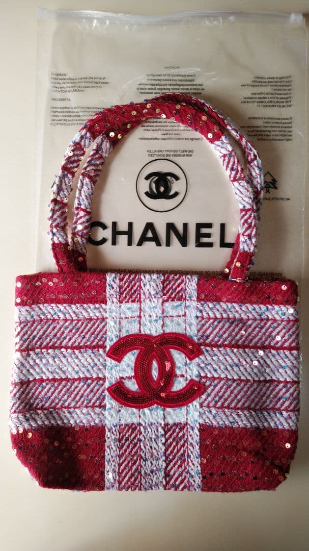 CHANELビューティーノベルティツイードスパンコールトートバック