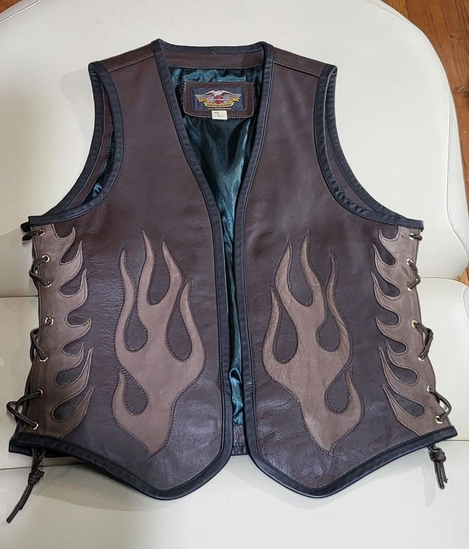美品HARLEY DAVIDSON フレイム ファ イヤーパターン レザーベスト
