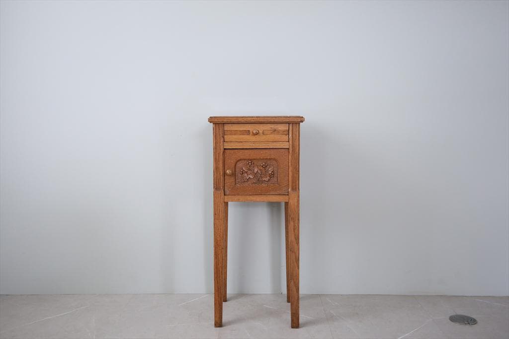 フランスアンティーク木製*大理石キャビネット/ナイトテーブル机(90-143-5