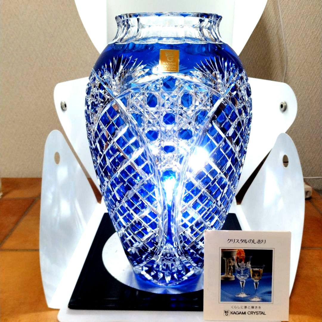 新品未使用カガミクリスタル江戸切子笹っ葉八角籠目文花瓶花器フラワーベース薩摩切子 KAGAMI カガミクリスタル 江戸切子 花瓶 笹っ葉に八角籠目紋 20cm