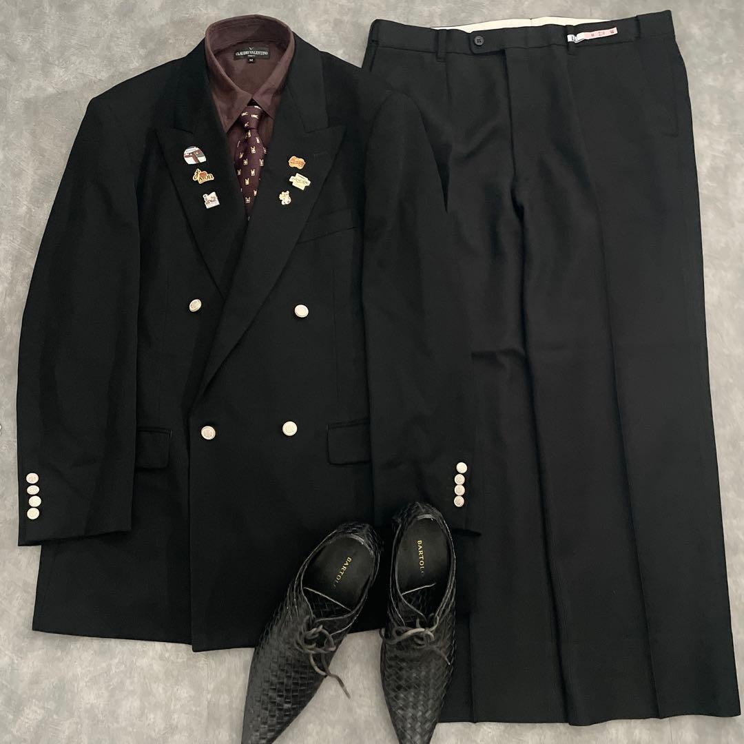 極上 漆黒ウール ダブブレストスーツ × BVLGARIネクタイ 3L XXL