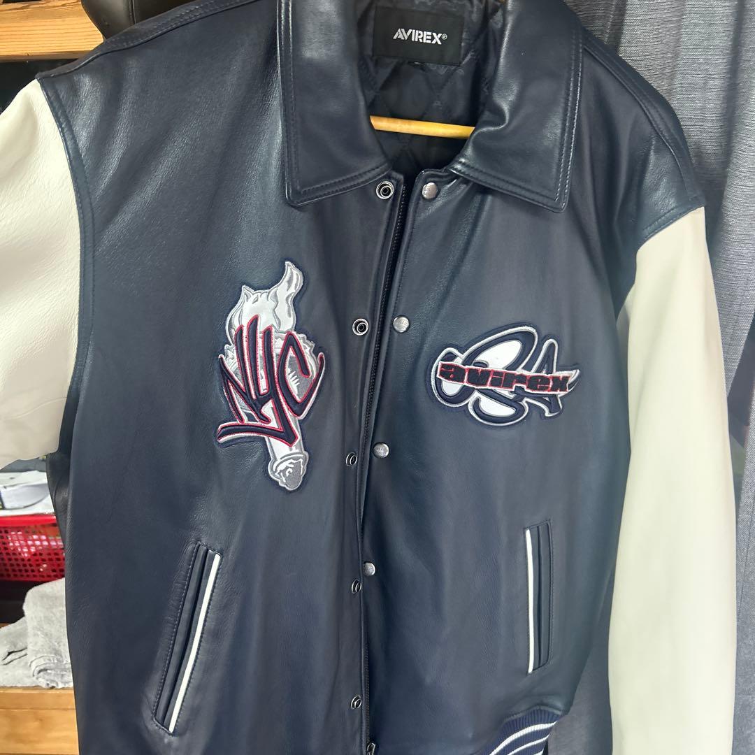 AVIREX スタジャン XLサイズ ネイビー/ホワイト - メルカリ