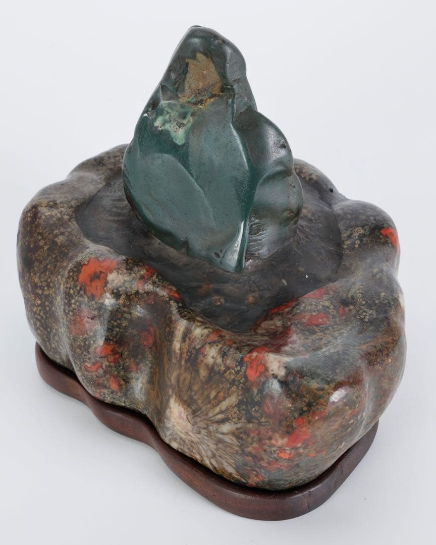 米*郎様 岐阜県 根尾川 菊花石 景石 寄石作品 観音　台座 共箱付 1.8kg