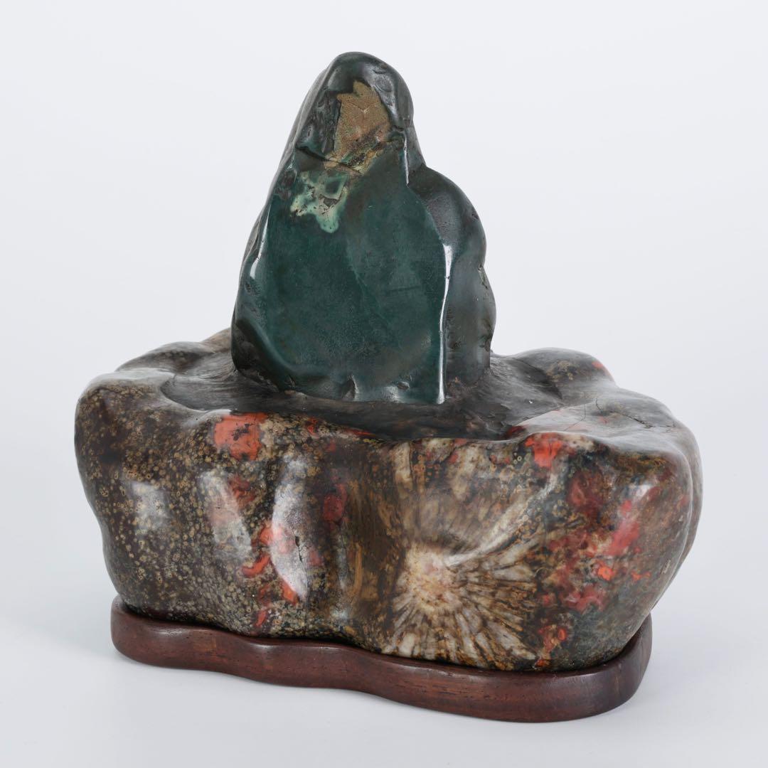 米*郎様 岐阜県 根尾川 菊花石 景石 寄石作品 観音　台座 共箱付 1.8kg