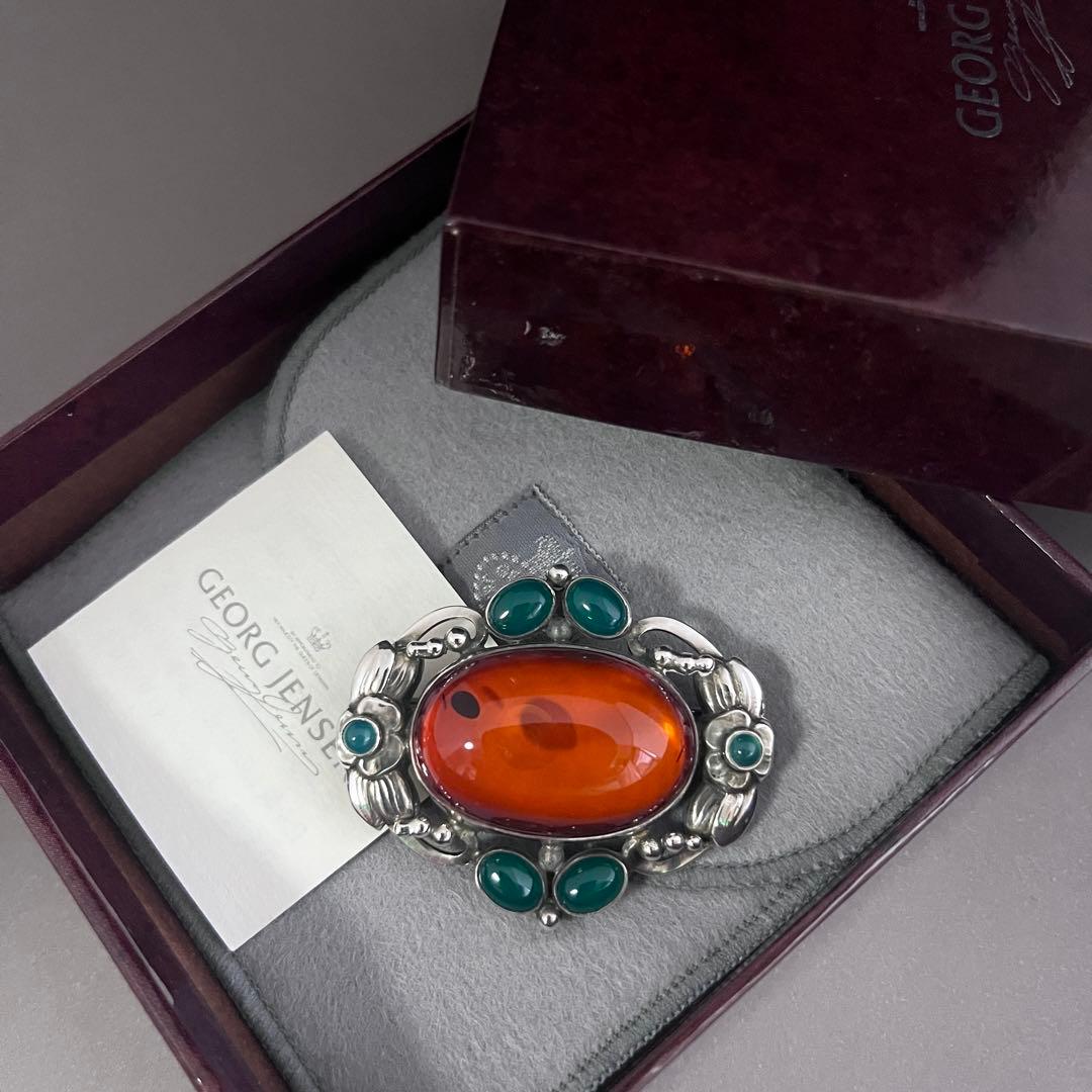 名品】ジョージ ジェンセン ブローチ #78 アンバー／グリーンアゲート